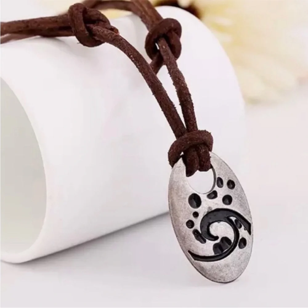 Ocean Wave Pendant Adjustable Length Leather Necklace Brand New